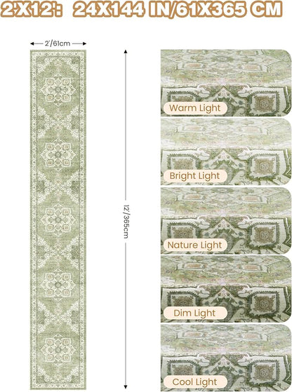 Hallway Runner Rug 2x12 Extra Long Washable Runner, Light Green | Vintage Rug - Image 9