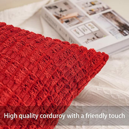 Pack of 2 Corduroy Decorative Throw Pillow Covers 12x20 Inch, Wine Red | Fall - Image 2