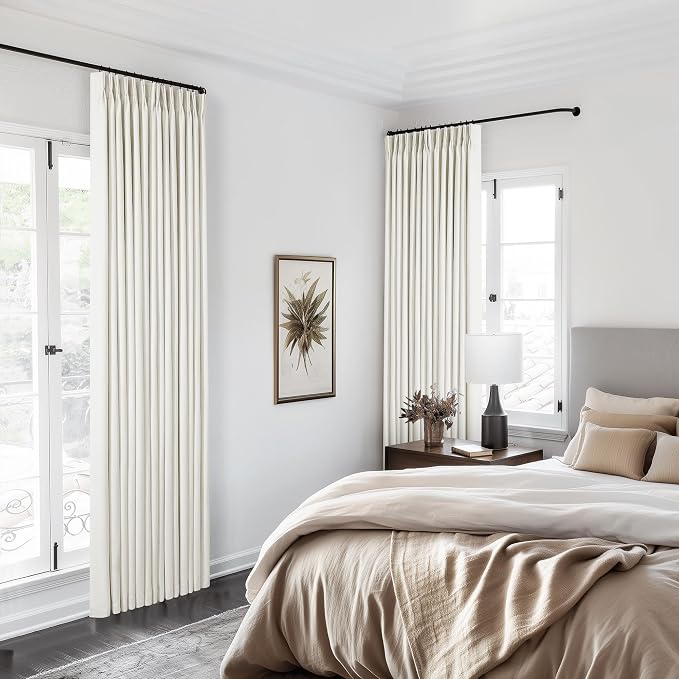 Natural Cream Pinch Pleated Full Blackout Curtains 100 Inches Long 2 Panels | - Image 6