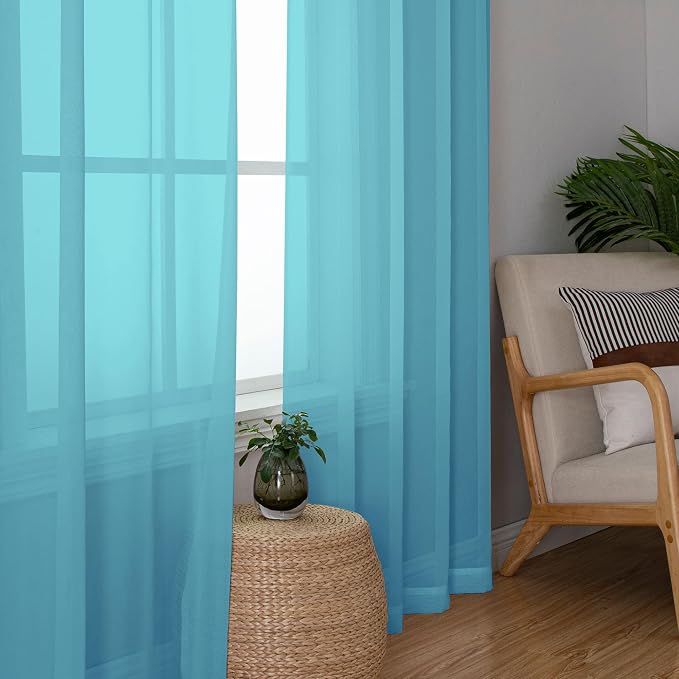 Simplebrand Turquoise Sheer Curtains 72 Inches Long 2 Panels - Image 5