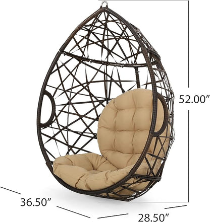 Christopher Knight Home Isaiah Indoor/Outdoor Wicker Tear Drop Hanging Chair - Image 5