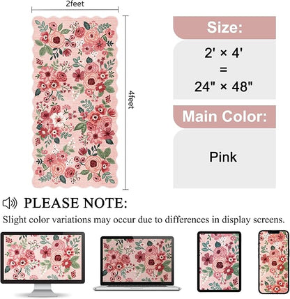 DUKINO 2x4 Rug for Entryway, Floral Washable Kitchen Rugs Non Slip, Low Pile - Image 2