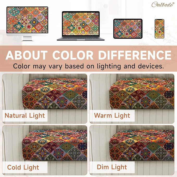 CALBODE 8Pcs Stretch Patio Cushion Cover, Bohemian Colored Geometric Pattern - Image 6