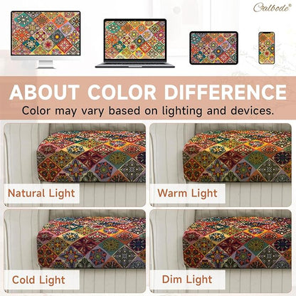 CALBODE 8Pcs Stretch Patio Cushion Cover, Bohemian Colored Geometric Pattern - Image 6