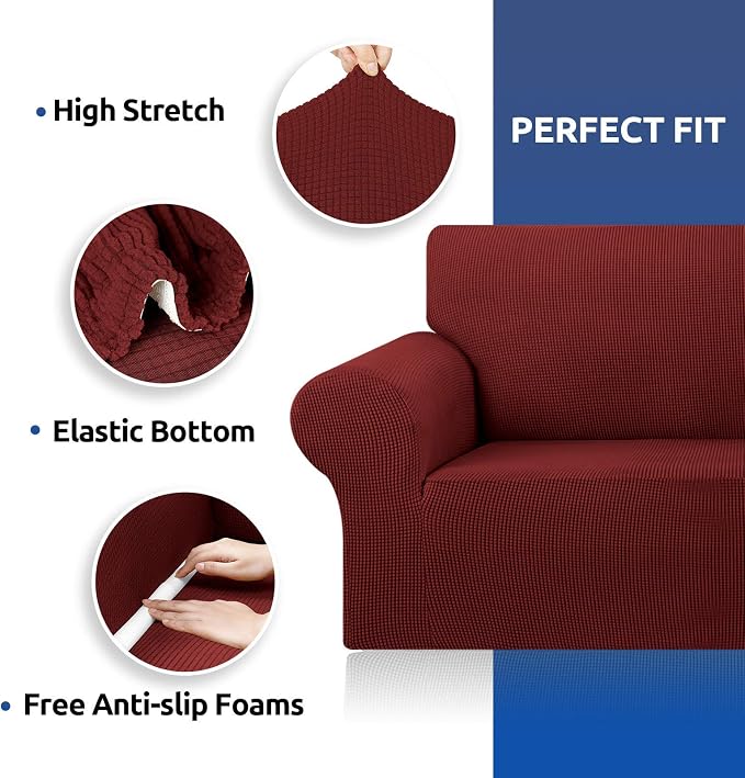 Stretch Chair Sofa Slipcover, Single Couch Cover, Dark Red | 1-Piece Washable - Image 4