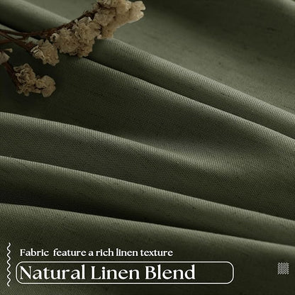Olive Green Pleated 100% Blackout Linen Curtains 84 Inch Length | Room Darkening - Image 5