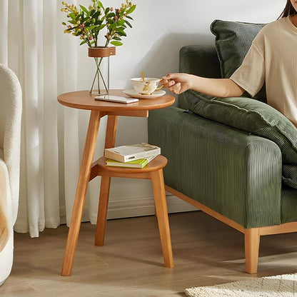 Side Table, 2-Tier Round End Tables Living Room, Mid Century Modern Side Table - Image 3