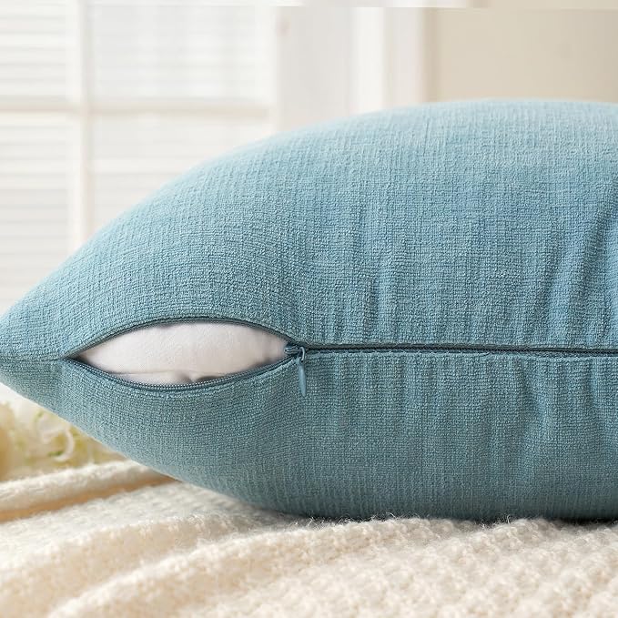 MIULEE Smoke Blue Chenille Couch Lumbar Throw Pillow Covers, 12x20 | Set of 2 - Image 5
