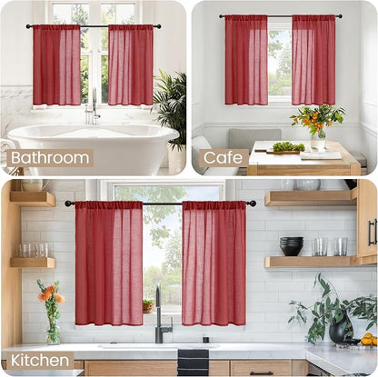 BGment Burgundy Linen Kitchen Curtains - Image 2
