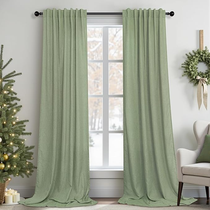 Christmas Sage Green Curtains 108 Inches Long by Pitalk