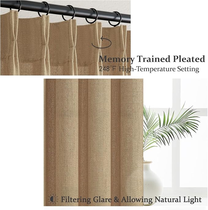 Rust Brown Pinch Pleated Thick Linen Curtains 90 Inches Long - Image 3