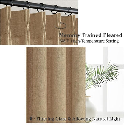 Rust Brown Pinch Pleated Thick Linen Curtains 90 Inches Long - Image 3