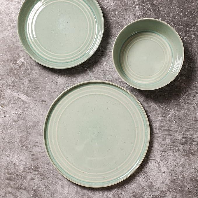 Stone Lain Claire 8-Piece Dinner Plate Set Stoneware, Plates, Dishwasher and Microwave Safe, Dish Set for 8, Green