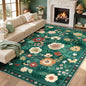 RELEANY Floral Washable 8x10 Area Rugs DarkGreen | Flower Carpet Print Boho by RELEANY