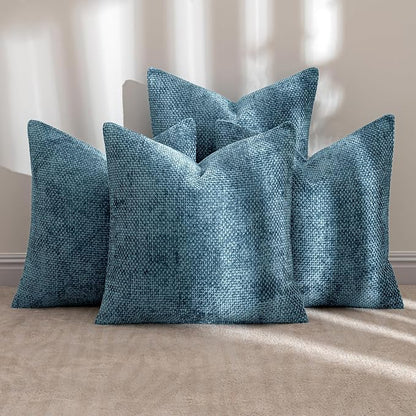 MIULEE Soft Decorative Chenille Pillow Covers Smoke Blue 18x18 Pack of 4 | - Image 2