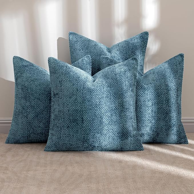 MIULEE Soft Decorative Chenille Pillow Covers Smoke Blue 20x20 Pack of 4 | - Image 2