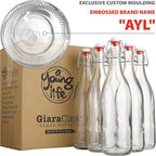 AYL Flip Top Glass Bottle [1 Liter / 33 fl. oz.] [Pack of 4] – Swing Brewing Bottle with Stopper for Beverages, Oil, Vinegar, Kombucha, Water, Soda, Kefir – Airtight Lid & Leak Proof Cap – Clear