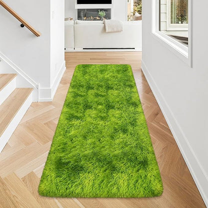 Tie-Dyed Runner Rug for Bedroom Green 2x5ft Fluffy Area Rug Bedside Runner Rug - Image 2