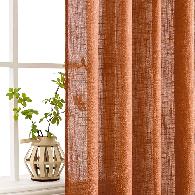 MIULEE Orange Fall Linen Curtains 52x96 Inch 2 Panels - Image 4