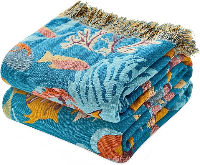 LUTBM Throw Blanket for Couch Sofa 100% Cotton Blankets for Bedroom Living Room by LUTBMFindYourFreeSpiritatHome