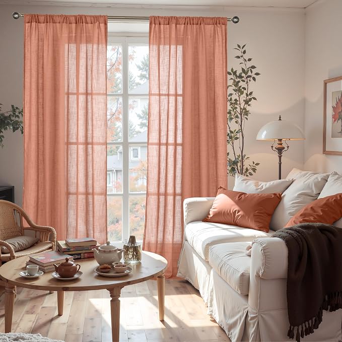 BGment Terracotta 96 Inches Long Linen Curtains - Image 2