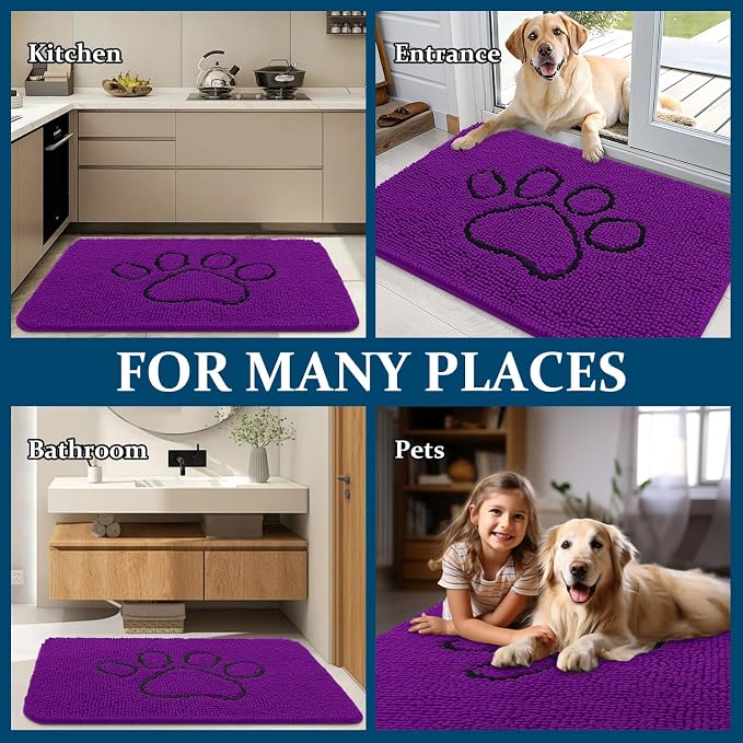 OLANLY Dog Door Mat for Muddy Paws 36x24, Paw Print Design Chenille Mud Mat | - Image 8