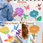12 PCS Large Flower Painting Stencils, Reusable Sunflower Stencils for Painting on Wood Rocks Canvas Fabric Glass Pottery DIY Painting Art Projects