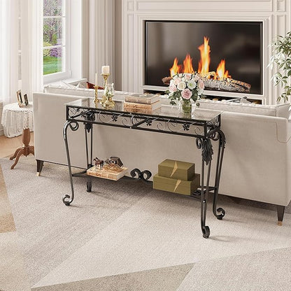 HavenlyYouth Console Table 47.2", Tempered Glass Sofa Tables, Vintage Entryway - Image 5