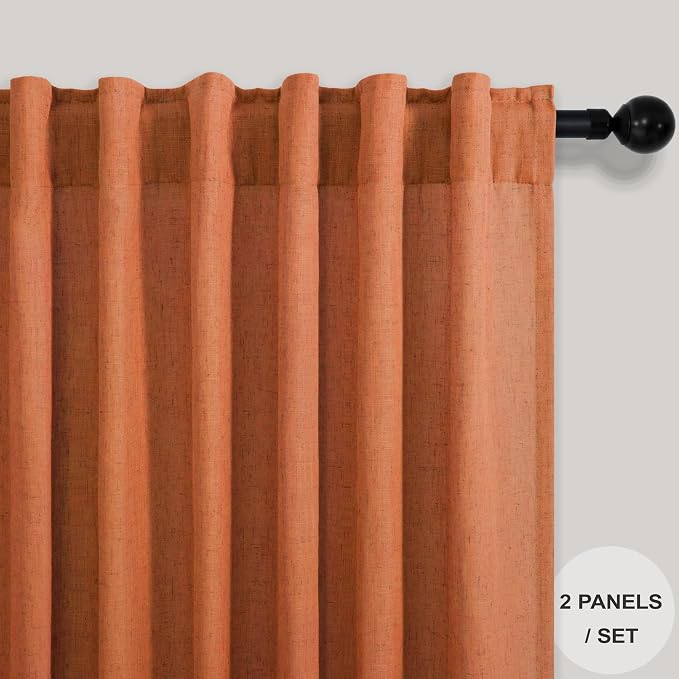 Orange Linen Curtains 72 Inch Length - Image 2