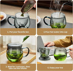 Glass Tea Cup with Infuser and Lid, 17.6oz/520ml Large Borosilicate Teacup, Clear Mug for Loose Leaf Tea, Blooming Tea, Tea Bags - Perfect Christmas or Birthday Gift for Men