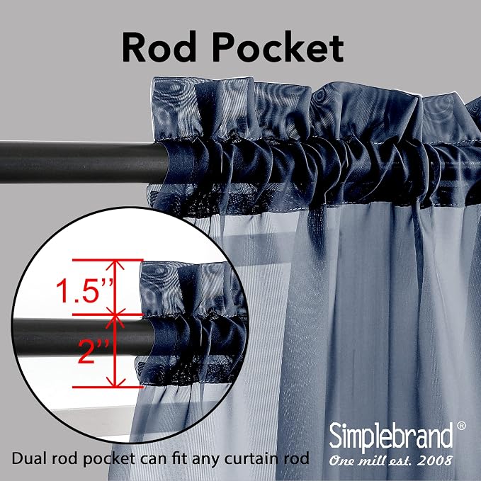 Simplebrand Blue Sheer Curtains 63 Inch Length 2 Panels, Rod Pocket Solid Color - Image 2