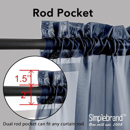 Simplebrand Blue Sheer Curtains 63 Inch Length 2 Panels, Rod Pocket Solid Color - Image 2