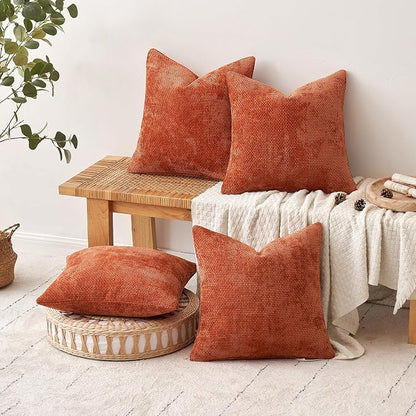 MIULEE Decorative Chenille Fall Pillow Covers Burnt Orange 18x18 Pack of 4 | - Image 5