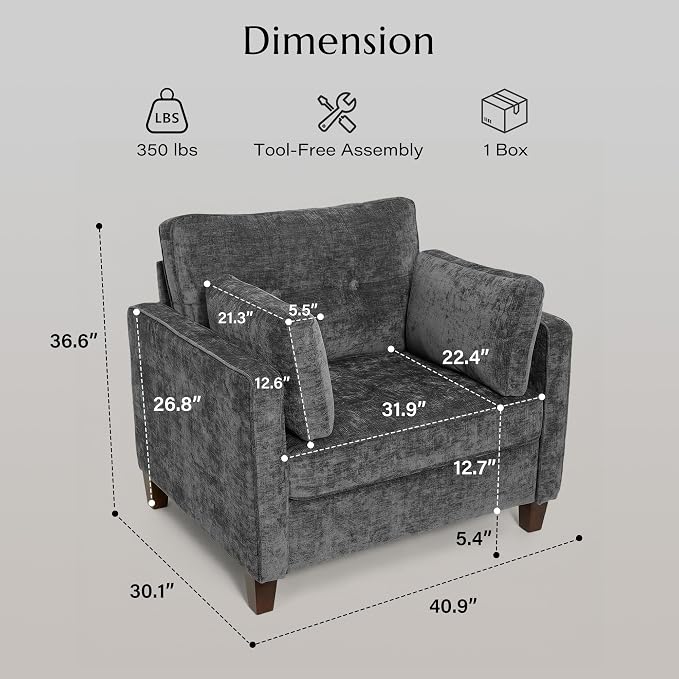 Luxury Oversized Accent Chair, 40.9" Upholstered Piping Single Armchairs - Image 2