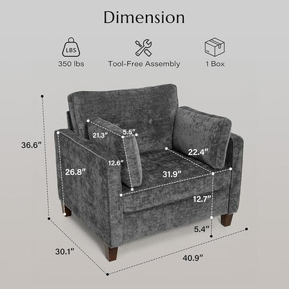 Luxury Oversized Accent Chair, 40.9" Upholstered Piping Single Armchairs - Image 2