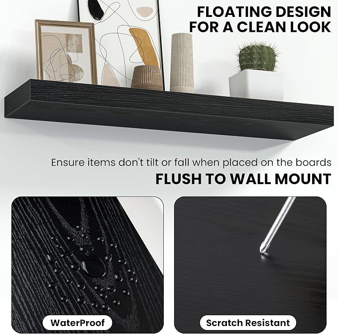 Fun Memories 32 Inch Floating Shelves Wall-Mounted, Rustic Wood Shelf - Image 4