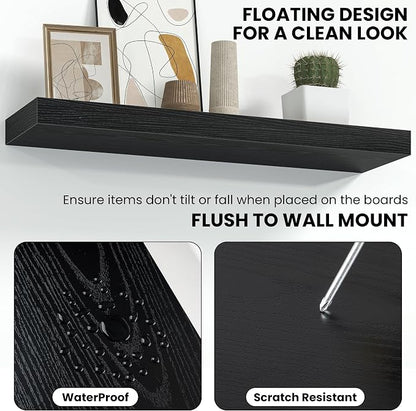 Fun Memories 32 Inch Floating Shelves Wall-Mounted, Rustic Wood Shelf - Image 4