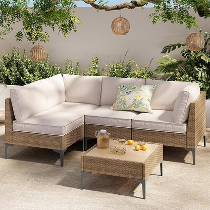5-Piece Patio Furniture Set, Outdoor Wicker Sectional Sofa by OutdoorPatioFurnitureSet