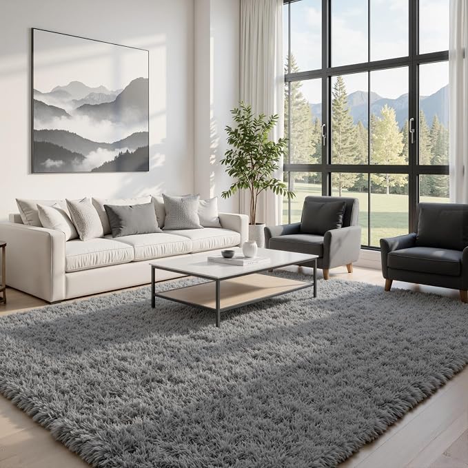 6x9 Fluffy Shag Area Rugs for Living Room Bedroom: Soft Carpet Light Gray | - Image 2