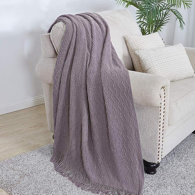 BOURINA Dark Lavender Throw Blanket 50 x90 Inches Textured Solid Soft Sofa - Image 3