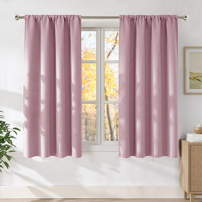 NICETOWN Pink Faux Linen Room Darkening Rod Pocket Curtains 63 inch Length by NICETOWN