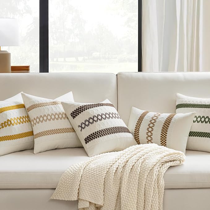 MIULEE Set of 2 Coco Brown Boho Decorative Pillow Covers 18x18 Inch | Farmhouse - Image 2
