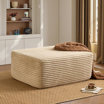 ovios 37" Plush Corduroy Ottoman, Upholstered Cloud Ottoman by OVIOS
