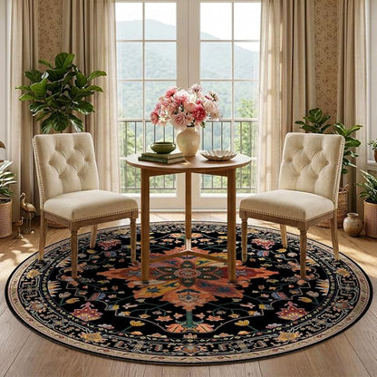 RELEANY Washable Area Rug, Round 5ft, Water Repellent, Pet Friendly, Vintage - Image 3
