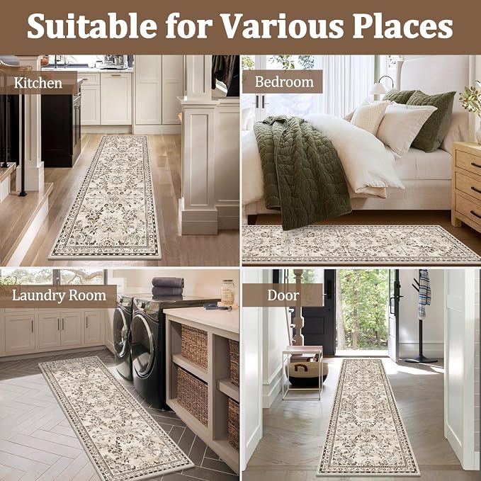 Yamaziot 2x10 Washable Hallway Runner Rug Non Slip Floral Carpet, Stain - Image 6