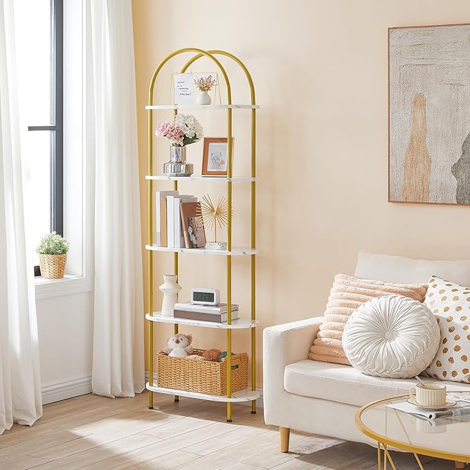 HOOBRO 5 Tier Open Bookshelf, Industrial Arched Bookcase Display Shelf Rack - Image 2