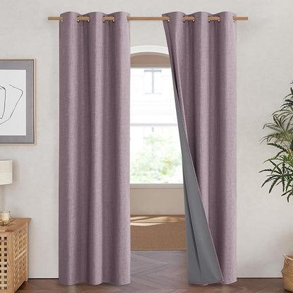 NICETOWN Chaise Mauve Vintage Linen 100% Blackout Curtains - Image 2