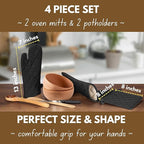Native Fab Pot Holders and Oven Mitts Sets for Kitchen Heat Resistant - Hanging Non-Slip - 100% Cotton Kitchen Oven Mitts and Pot Holders 4-Piece Set - Black