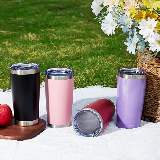 MEWAY 20oz Tumbler Double Wall Vacuum Insulated Travel Mug, Stainless Steel Tumblers with Lid and Straw, Powder Coated Coffee Cups for Cold & Hot Drinks (Red, Set of 1)