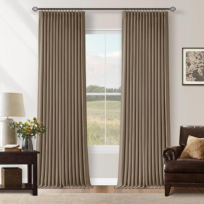 Latte Dual Layer Blackout 102 Inch Length Curtains 2 Panels Pinch Pleated | by Twodrapes